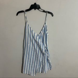 Blue blush white and blue striped front tie romper